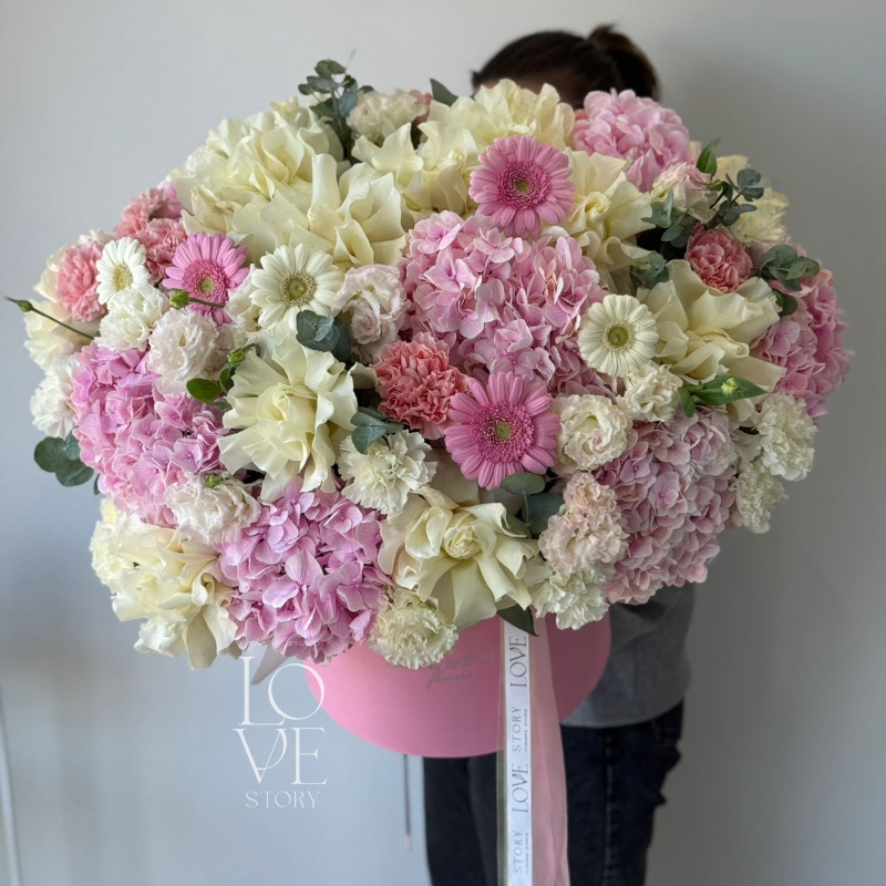 Коробка с Гортензиями и розами 1