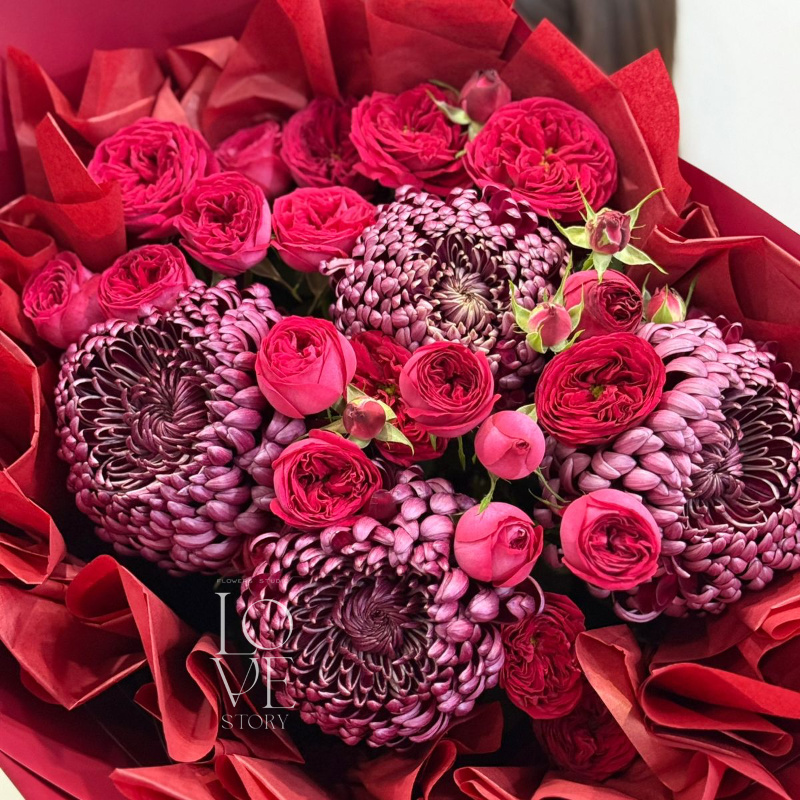 Микс кустовых роз и хризантем бигуди  2