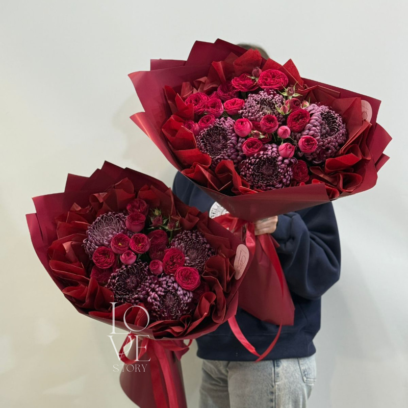 Микс кустовых роз и хризантем бигуди  3