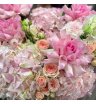 Корзина с гортензиями, кустовыми розами и эустомой 2